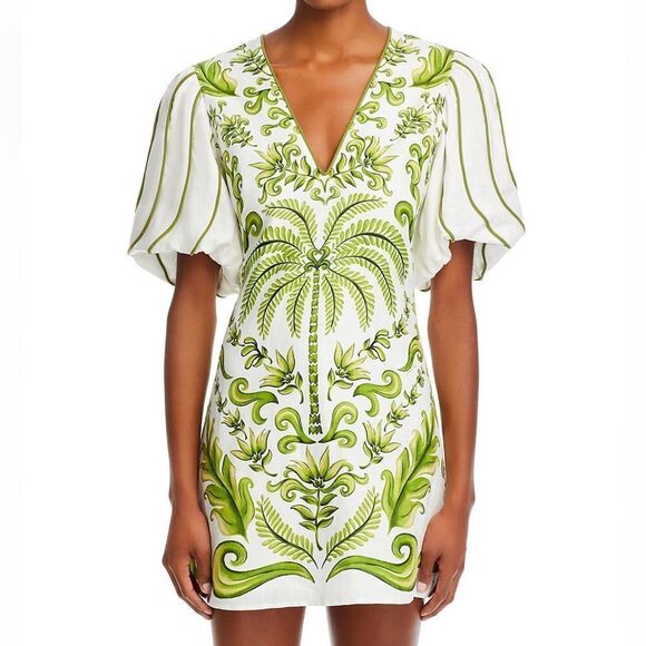 NWT FARM Rio Milani Off White Linen Mini Dress Women Size M - Picture 1 of 16